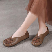 Khaki Flats Hollow Out Splicing Flat Shoes For Women - bagstylebliss