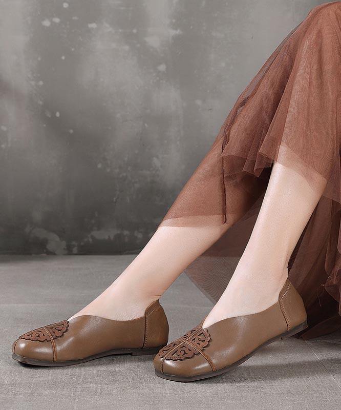 Khaki Flats Hollow Out Splicing Flat Shoes For Women - bagstylebliss