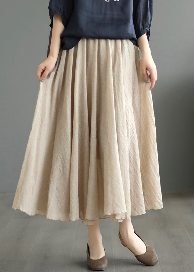 Khaki High Waist Patchwork Cotton Skirt Wrinkled Fall