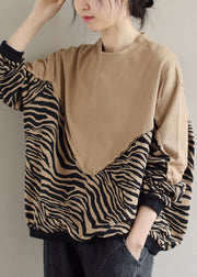 Khaki Leopard wrinkled Sweatshirt Streetwear Long Sleeve