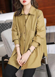 Khaki Patchwork Cotton Shirt Top Peter Pan Collar Button Fall