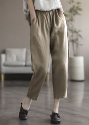 Khaki Pockets Linen Harem Pants High Waist Summer