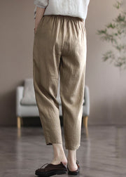 Khaki Pockets Linen Harem Pants High Waist Summer