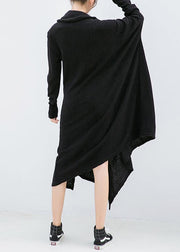 Knitted black Sweater dresses Design asymmetric Big high neck knitted tops - bagstylebliss