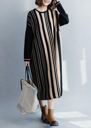 Knitted black striped Sweater dress outfit Women high waist Funny fall knit dress - bagstylebliss
