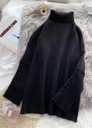 Knitted black wild Sweater outfits Design warm oversized high neck knit tops - bagstylebliss
