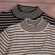 Knitted high neck Sweater weather plus size black striped baggy knitwear - bagstylebliss