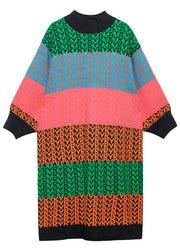 Knitted rainbow Sweater dress outfit Beautiful o neck spring sweater dress - bagstylebliss