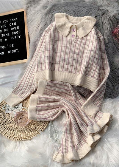 Korean version of short light purple sweater suit loose skirt two-piece suit - bagstylebliss