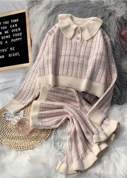 Korean version of short light purple sweater suit loose skirt two-piece suit - bagstylebliss