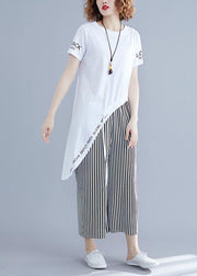 Korean women's short-sleeved T-shirt casual striped wide-leg pants suit - bagstylebliss