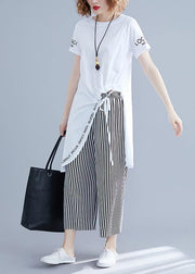 Korean women's short-sleeved T-shirt casual striped wide-leg pants suit - bagstylebliss