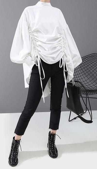 Lantern Sleeve Woman Casual Style Black White Hipster Blouse Shirt - bagstylebliss