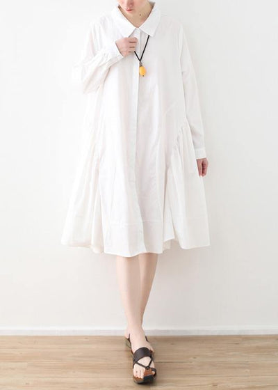 Large White Shirt Women Medium Length Spring Summer Cotton Dress - bagstylebliss