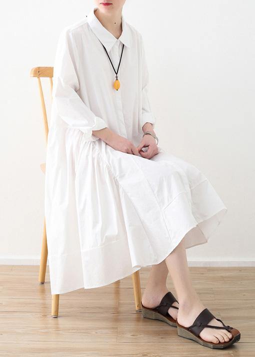 Large White Shirt Women Medium Length Spring Summer Cotton Dress - bagstylebliss