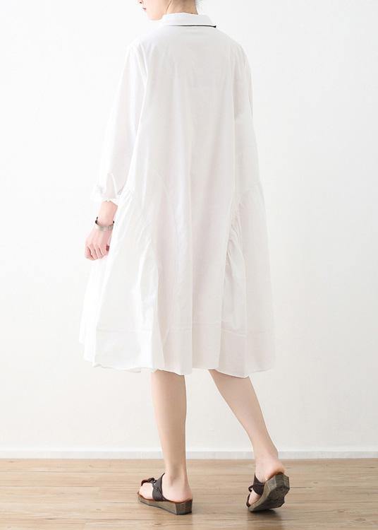 Large White Shirt Women Medium Length Spring Summer Cotton Dress - bagstylebliss