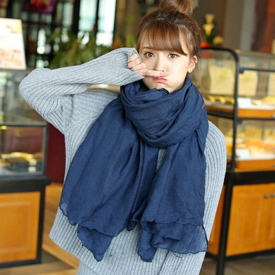 Large size navy scarf women's bib Korean style wild long shawl - bagstylebliss