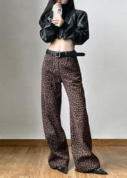 Leisure Versatile Leopard Print High Waisted Straight Leg Pants Spring