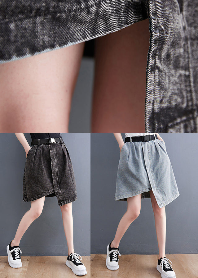 Light Blue Denim Skirts Asymmetrical Design Elastic Waist Summer