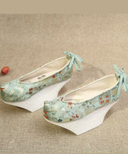 Light Green High Heels Platform Satin Fabric Embroideried Vintage Cross Strap High Heels