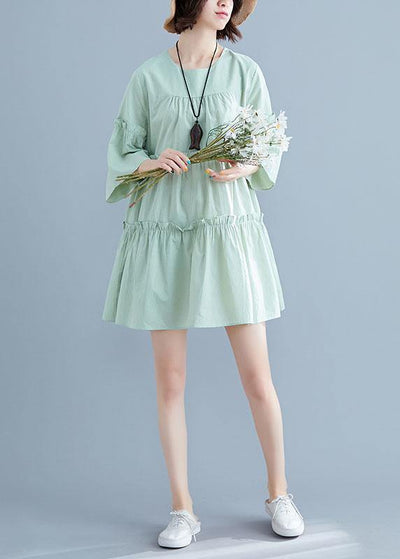 Light Green O-Neck Ruffles Summer Cotton Vacation Dresses - bagstylebliss