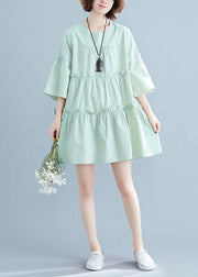 Light Green O-Neck Ruffles Summer Cotton Vacation Dresses - bagstylebliss