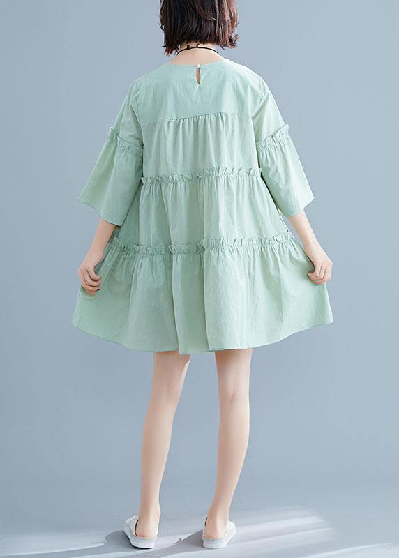 Light Green O-Neck Ruffles Summer Cotton Vacation Dresses - bagstylebliss