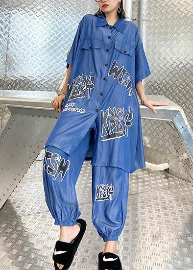 Lightweight and cool summer blue suit women fashion  short sleeve + pants two-pieces - bagstylebliss