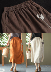 Linen Color Pockets Linen Skirts Side Open Oriental Button Summer