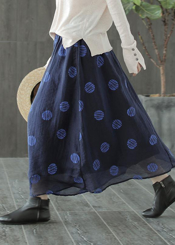 Linen Navy Blue Female Dots Skirt