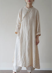 Linen colour Linen Loose Dress Mandarin Collar Long Sleeve