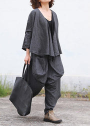 Literary Fan Autumn Lady Grey Woolen Set Short Jacket + Irregular Casual Pants - bagstylebliss