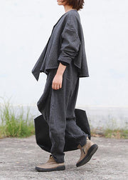 Literary Fan Autumn Lady Grey Woolen Set Short Jacket + Irregular Casual Pants - bagstylebliss