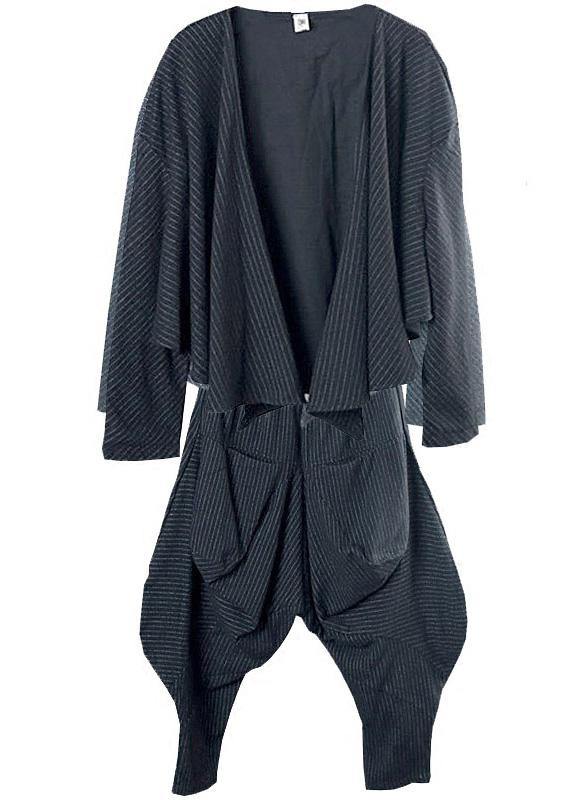 Literary Fan Autumn Lady Grey Woolen Set Short Jacket + Irregular Casual Pants - bagstylebliss