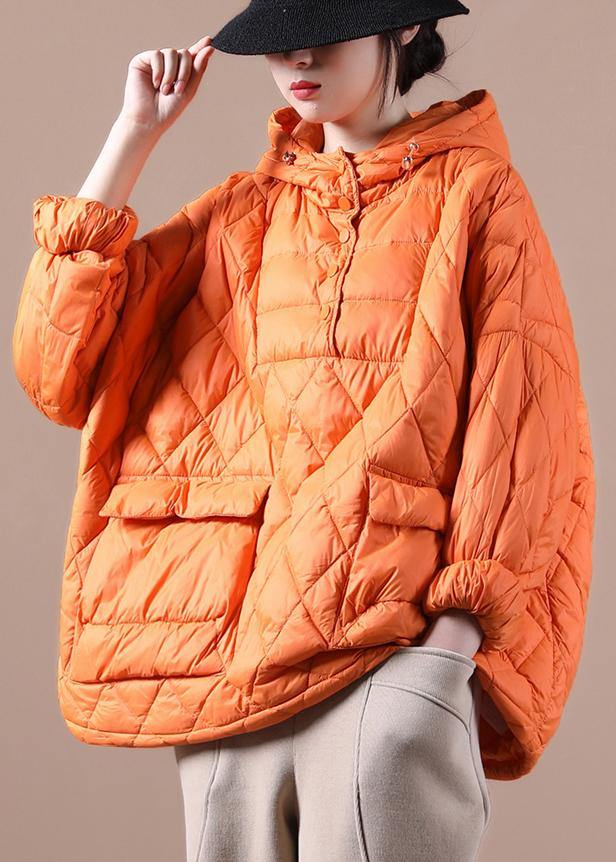 Literary Orange Half-open Pocket Hooded Pullover Short Overcoat - bagstylebliss