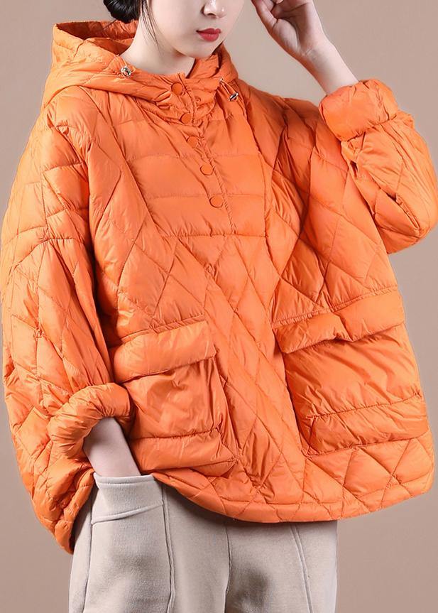 Literary Orange Half-open Pocket Hooded Pullover Short Overcoat - bagstylebliss