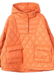 Literary Orange Half-open Pocket Hooded Pullover Short Overcoat - bagstylebliss