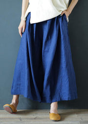 Literary linen navy blue cropped trousers and pants national style - bagstylebliss