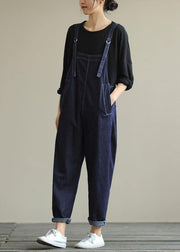 Literary loose denim plus size suspenders adjustable casual cropped trousers - bagstylebliss