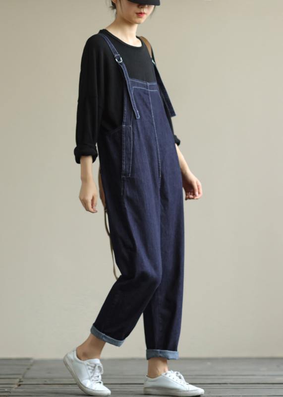 Literary loose denim plus size suspenders adjustable casual cropped trousers - bagstylebliss