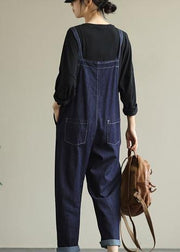 Literary loose denim plus size suspenders adjustable casual cropped trousers - bagstylebliss