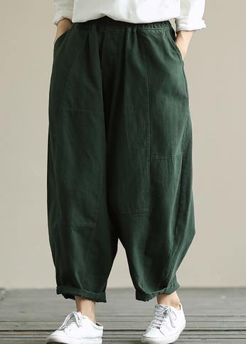 Literary loose green color wild large size elastic waist nine-point harem pants - bagstylebliss