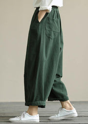 Literary loose green color wild large size elastic waist nine-point harem pants - bagstylebliss