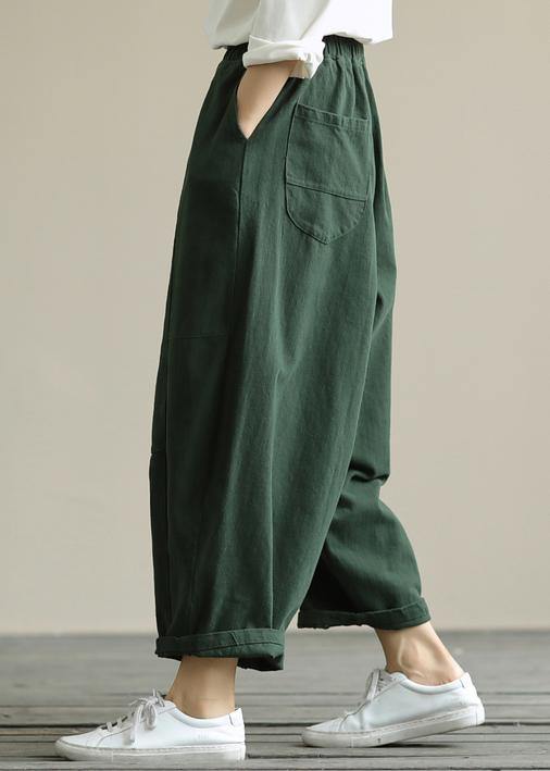 Literary loose green color wild large size elastic waist nine-point harem pants - bagstylebliss