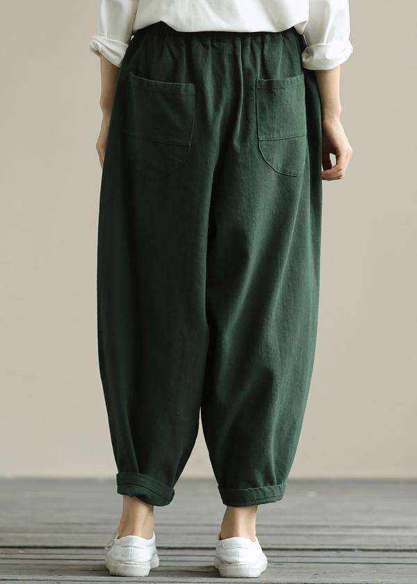 Literary loose green color wild large size elastic waist nine-point harem pants - bagstylebliss