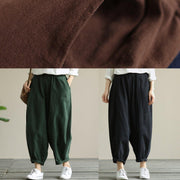 Literary loose green color wild large size elastic waist nine-point harem pants - bagstylebliss