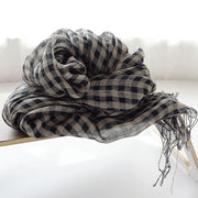 Literary navy small plaid French sunscreen female shawl tassel - bagstylebliss