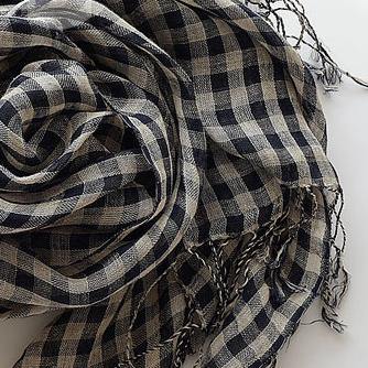 Literary navy small plaid French sunscreen female shawl tassel - bagstylebliss