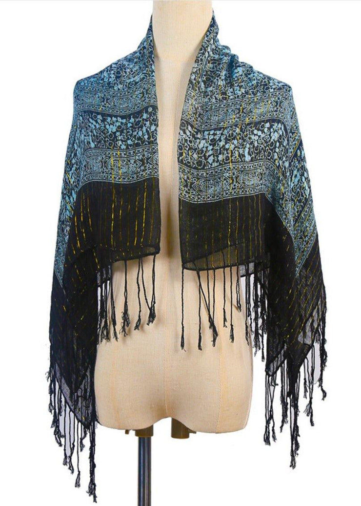 Literary new green retro gold silk scarf winter woven fringed thin windproof warm silk scarf - bagstylebliss