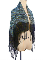 Literary new green retro gold silk scarf winter woven fringed thin windproof warm silk scarf - bagstylebliss